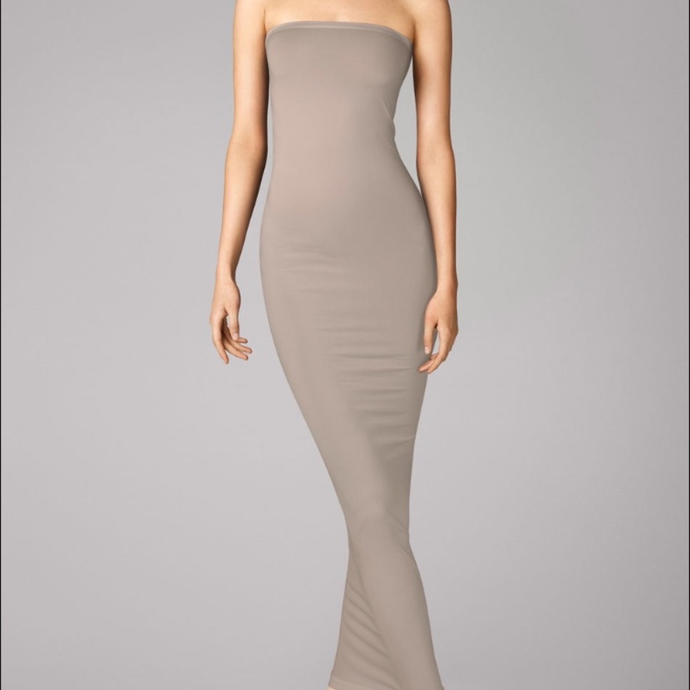 Wolford Strapless Bodycon Maxi Dress in Taupe
